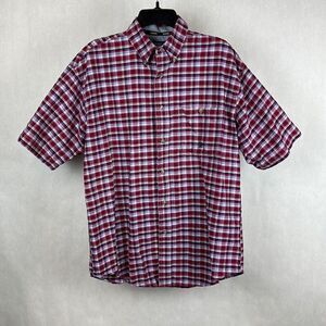 Wrangler 20X Button Front Shirt Mens Sz M Short Sleeve Plaid Red Blue White USA